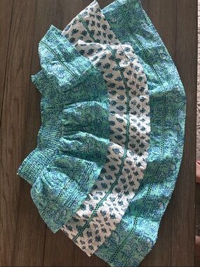 Roller Rabbit Aqua & White Floral Smocked Circle Skirt